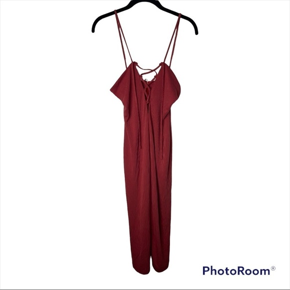NBD x REVOLVE Berry Red Ribbed Lace up Front Midi Dress Two Tone Crimson, Small - Picture 6 of 8